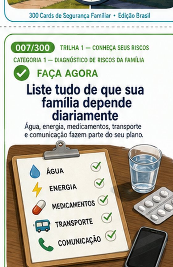 Card 007, do tipo Faça Agora, sobre listar tudo de que a família depende diariamente